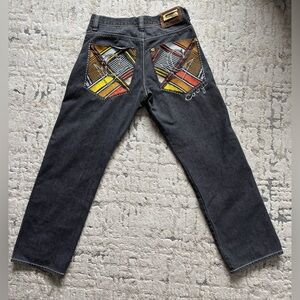 COOGI Jeans 32x34 Black Denim Baggy Wide Leg Skater Hip Hop Y2K Embroidered Pant